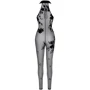 Бодистокинг Noir Handmade F315 Ego flocked mesh halter catsuit Black, M: Узор Цветочный, Однотонный