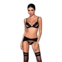 Комплект из эко-кожи Passion Miley Set black S/M: трусики, бюстгальтер, пояс для чулок