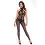 Бодистокинг Noir Handmade F315 Ego flocked mesh halter catsuit Black, M