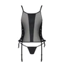 Сітчастий корсет з еко-шкіри, з люверсами та знімними пажами Passion Malwia Corset black XXL/XXXL (стрінги в комплекті): Вид Комплекты