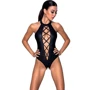 Боди из эко-кожи с имитацией шнуровки и открытым доступом Passion NANCY BODY black, S/M