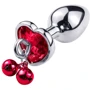 Анальная пробка с кристаллом и колокольчиком Silver Heart RED (размер M)