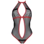 Сетчатое боди с кружевом на груди Passion SATARA BODY Black/Red L/XL: Вид Боди