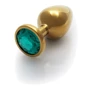 Металевий анальний затор Ouch! Heart Gem Gold - Emerald Green, М