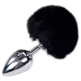 Металлическая анальная пробка Кроличий хвостик Alive Fluffly Plug L Black